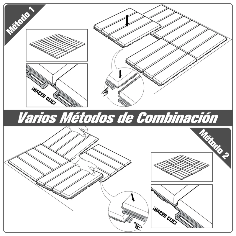 Outsunny Set de 9 Baldosas Cuadradas de 30x30 cm con Área de 0,81 m² Losetas Sistema de Clic para Balcón Terraza Jardín Negro