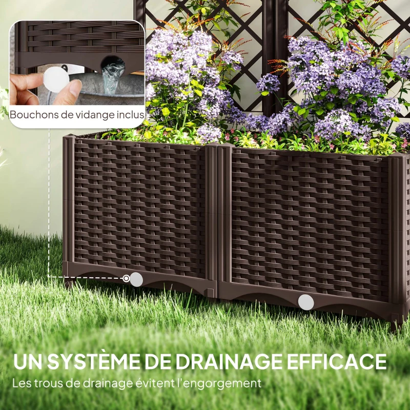 Outsunny Jardinière avec treillis lit surélevé de jardin jardinière extérieure avec 6 trous de drainage 80 x 40 x 135 cm marron