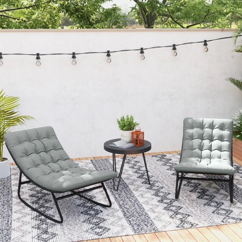 Outsunny Lot de 2 fauteuils à bascule extérieur avec coussins épais, siège tissu textilène respirant et cadre en acier, gris