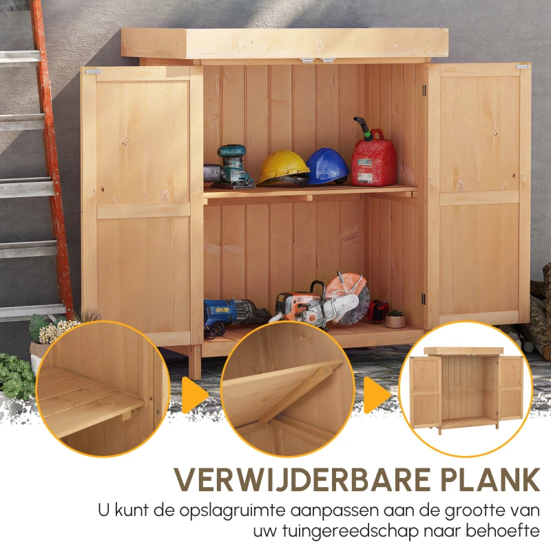 Outsunny Gereedschapskast gereedschapsschuur tuinkast 2 vakken 88 H cm dennenhout naturel(m-6)