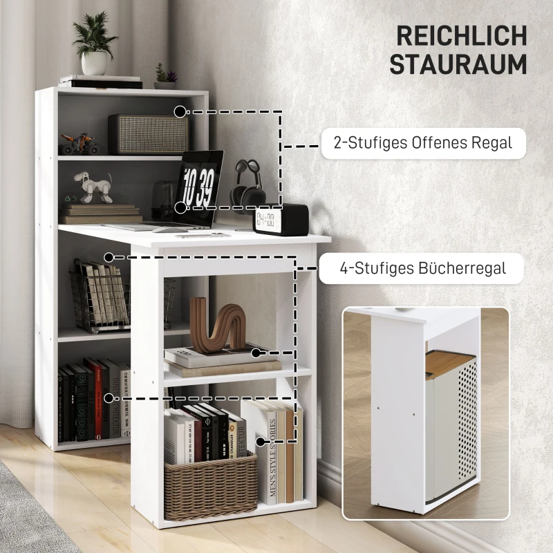 HOMCOM Schreibtisch Bürotisch Computertisch, 2 Regale, 5 Regalböden, 120 cm x 55 cm x 120 cm, Weiß(m-5)