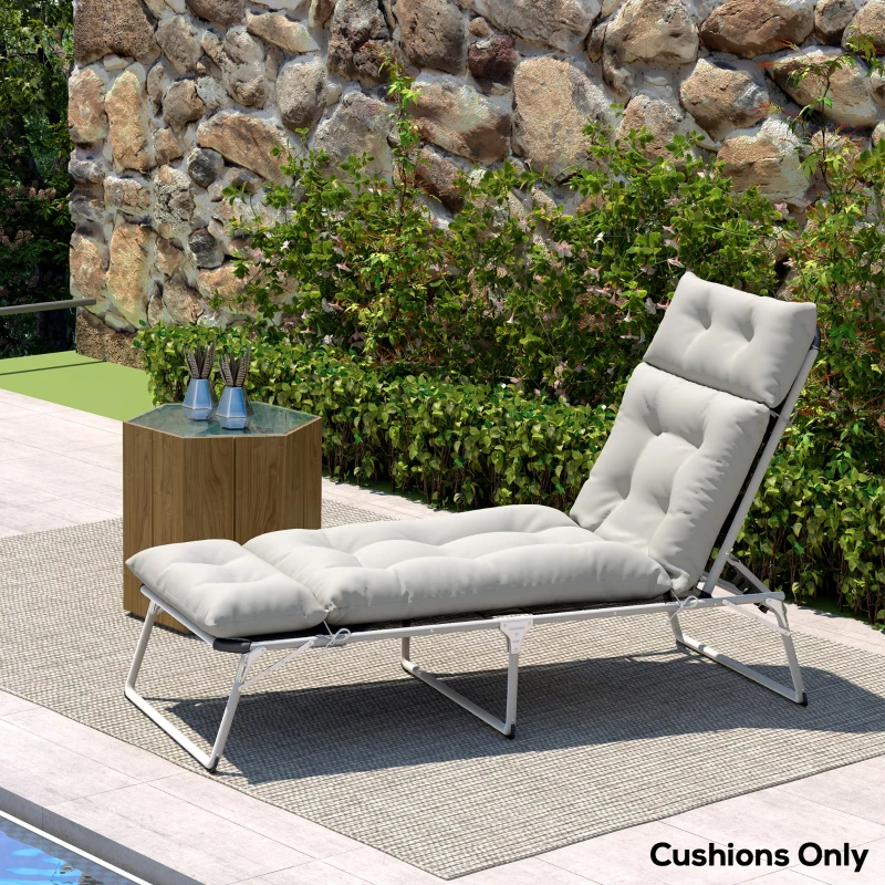 Outsunny Coussin bain de soleil épais coussin chaise longue 190 x 56 x 10 cm, UPF20+, matelas transat six attaches, gris clair