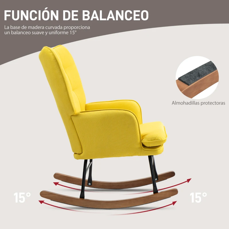 HOMCOM Silla Mecedora con Reposapiés Cojín Acolchado y Reposabrazos Carga 130 kg Amarillo