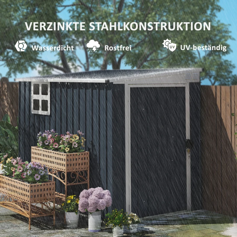 Outsunny Tuinopbergschuur, gereedschapsschuur voor tuingereedschap, venster, ventilatieopeningen, afsluitbaar, staal, donkergrijs(m-7)