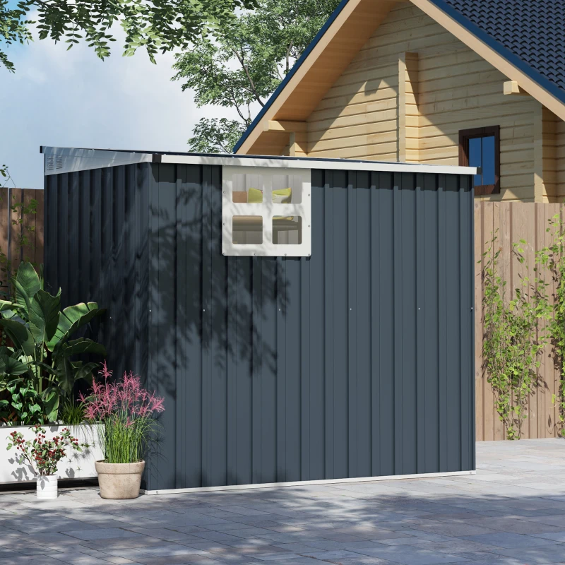 Outsunny Tuinopslagschuur, Gereedschapsschuur voor Tuingereedschap, met Venster, Ventilatieopeningen, Afsluitbaar, Staal, Donkergrijs(m-9)