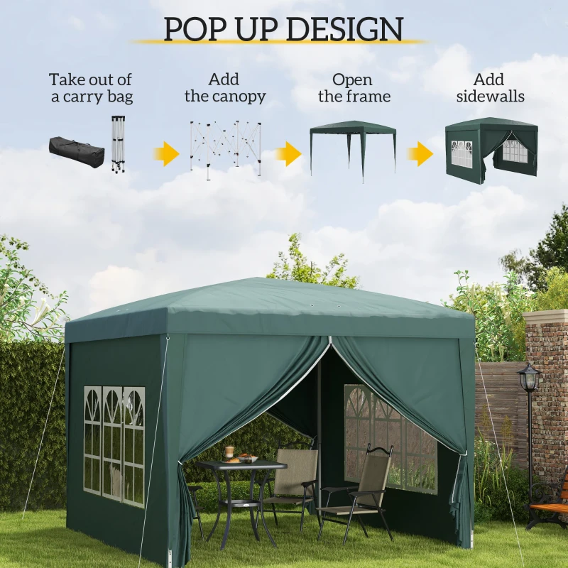 Outsunny 3 x 3m Pop Up Gazebo, Wedding Party Canopy Tent Marquee with Carry Bag and Windows, Green(m-4)