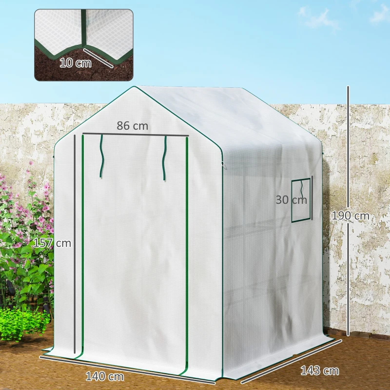 Outsunny Serre de jardin avec 1 porte 2 fenêtres étagères 3 niveaux pour Légumes Plantes Fleurs Bâche PE 140 x 143 x 190 cm blanc