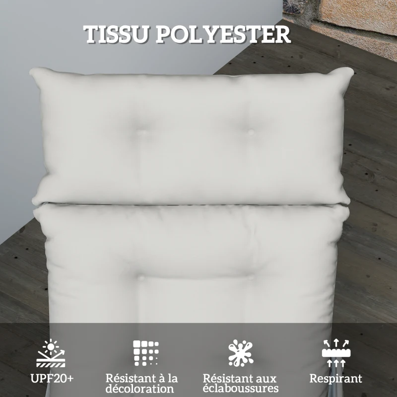 Outsunny Coussin bain de soleil épais coussin chaise longue 190 x 56 x 10 cm, UPF20+, matelas transat six attaches, gris clair