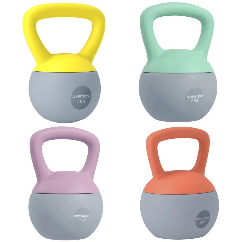 SPORTNOW 4kg/6kg/8kg/10kg Soft Kettlebell, Set of 4 Kettle Bell with Non-Slip Handle for Home Gym Weight Lifting and Strength Training