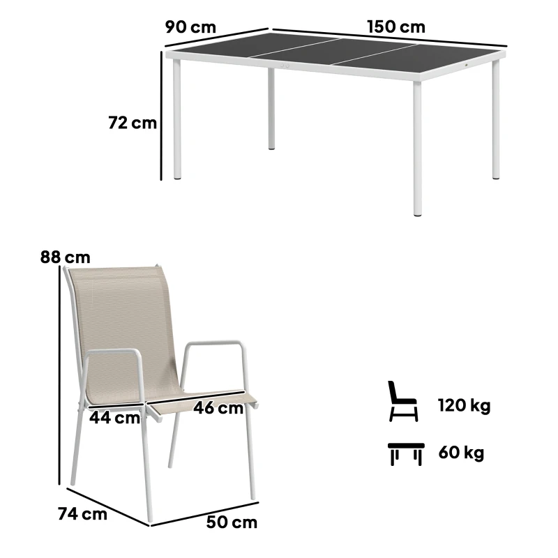 Outsunny Juego de Comedor de Jardín de 7 Piezas con 1 Mesa 6 Sillas Apilables para Terraza Patio Blanco y Gris