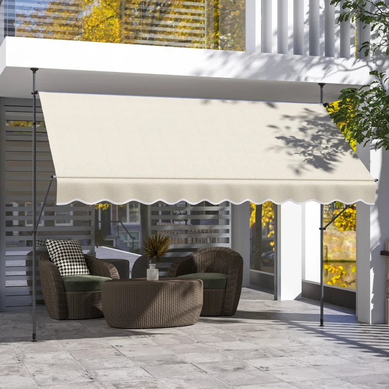 Outsunny Store banne autoportant manuel rétractable 3L x 1,2l x 2,1-3H m inclinaison réglable métal alu polyester sable