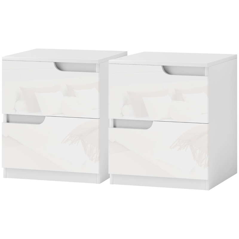 HOMCOM High Gloss Bedside Table Set of 2 - White