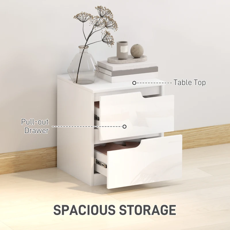 HOMCOM High Gloss Bedside Table Set of 2 - White