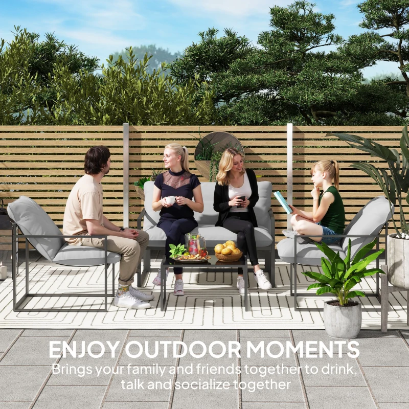 Outsunny Four-Piece Relaxed Back Garden Dining Set - Black/Light Grey