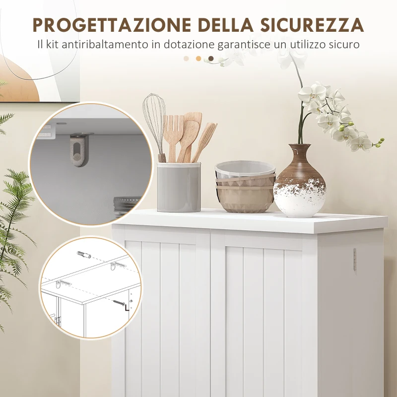 HOMCOM Armadio da Cucina con 5 Ripiani Centrali e 2 Ripiani Laterali a 6 Livelli, in MDF, 60x30x104 cm, Bianco