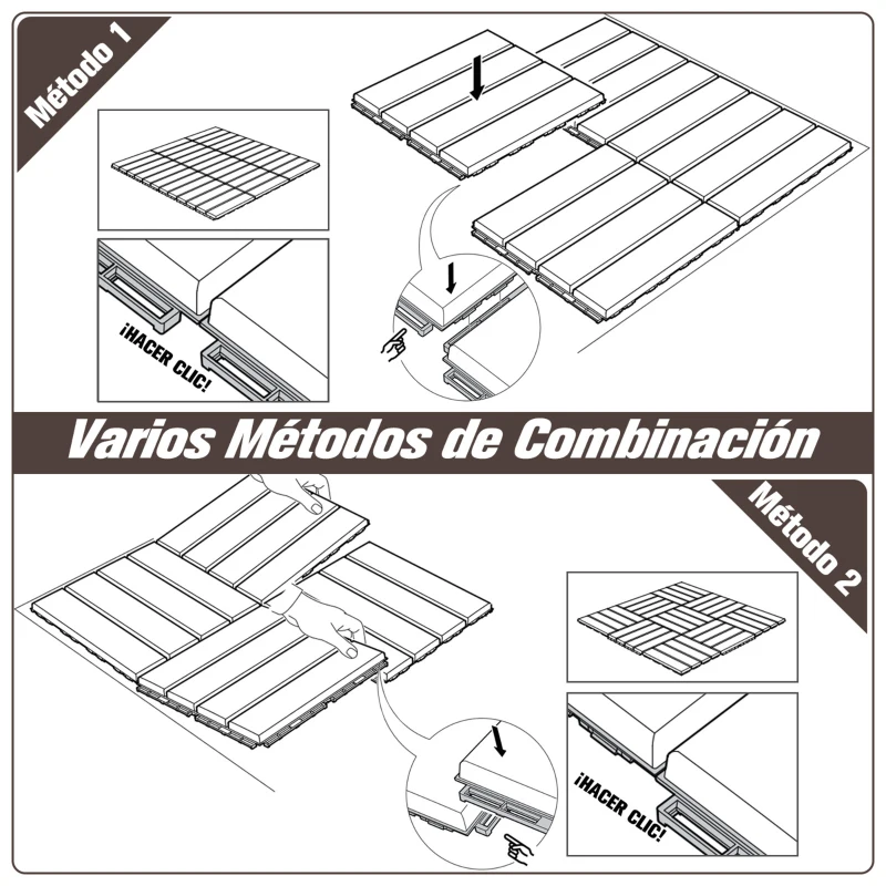 Outsunny Set de 9 Baldosas Cuadradas de 30x30 cm con Área de 0,81 m² Losetas Sistema de Clic para Balcón Terraza Jardín Marrón