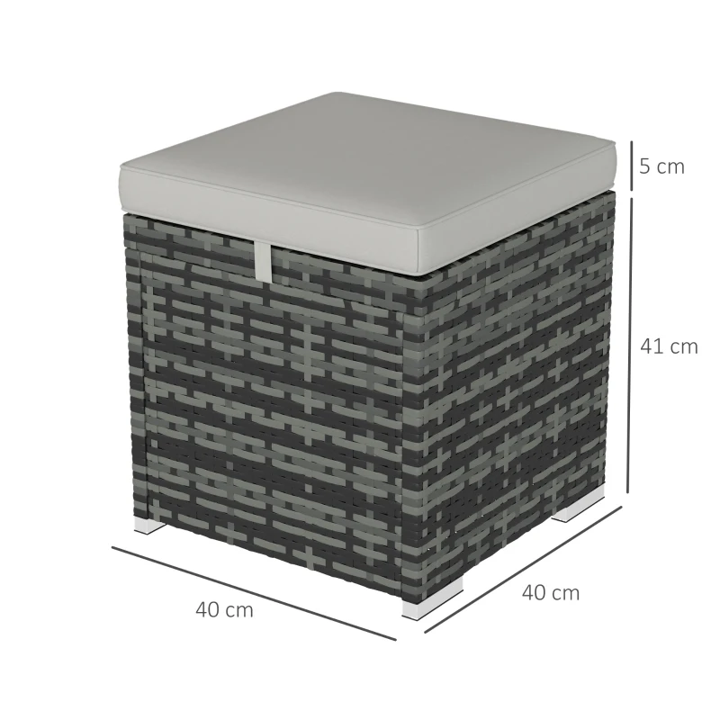 Outsunny Lot de 2 tabourets avec espace de rangement en rotin PE repose-pied de jardin avec coussin 40 x 40 x 41 cm, gris clair