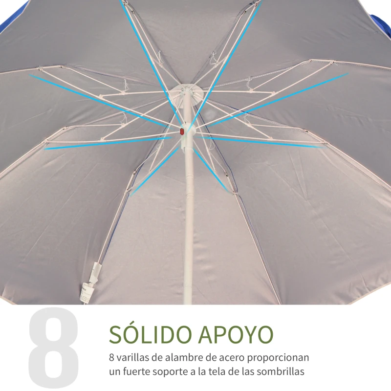 Outsunny Sombrilla de Playa Ajustable con Mástil de Metal Toldo Inclinable Protección UV y Bolsa de Transporte Ø160x205 cm Azul