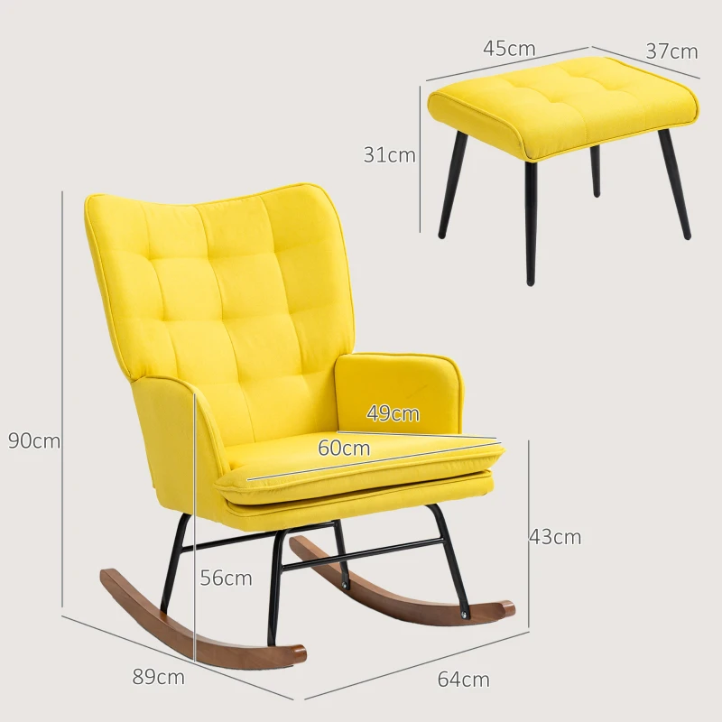 HOMCOM Poltrona Baloiço com Apoio para os Pés Poltrona Relax com Almofada Acolchoada e Anti-Tombo 64x89x90 cm Amarelo