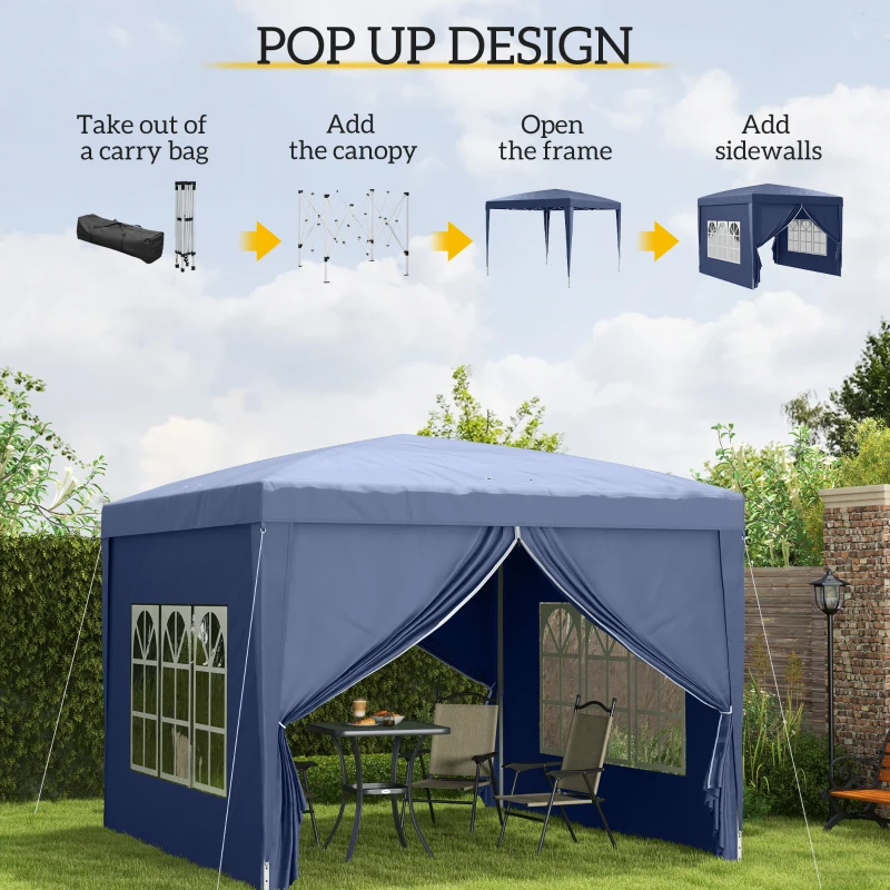Outsunny 3 x 3(m) Pop Up Gazebo, Water and UV Resistant Party Tent Camping Canopy Marquee with Carry Bag, Blue(m-4)