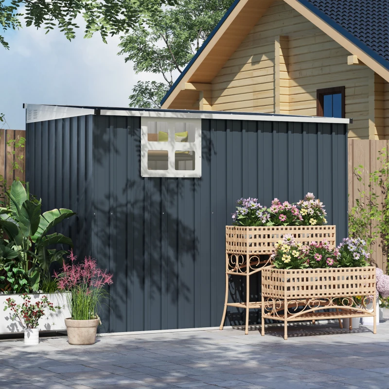 Outsunny Tuinopbergschuur, gereedschapsschuur voor tuingereedschap, venster, ventilatieopeningen, afsluitbaar, staal, donkergrijs(m-9)