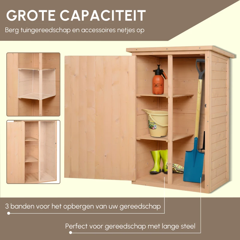 Outsunny tuinhuisje gereedschapsschuurtje gereedschapsschuurtje met planken gereedschapsschuurtje opbergschuurtje voor tuinspar natuurlijk hout 75 x 56 x115 cm(m-4)