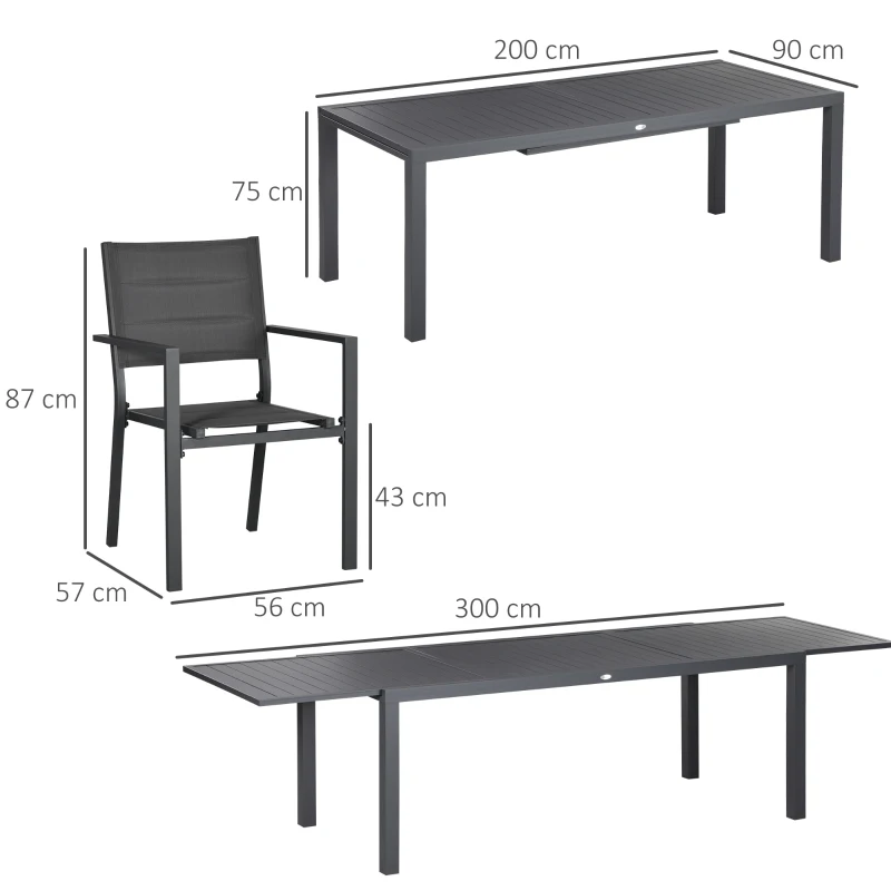 Outsunny Gartenmöbel-Set aus Aluminium und Textilene, ausziehbarer Tisch für 8/12 Personen, 12 stapelbare Stühle, Dunkelgrau