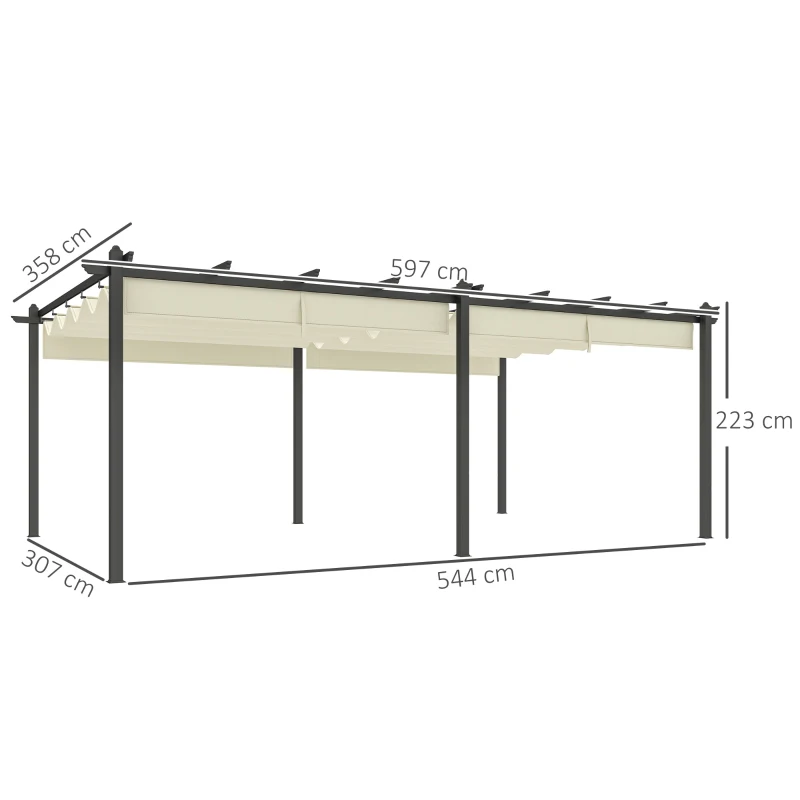 Outsunny Ausziehbare Pergola 3,5 x 6 m, Pergola für Terrasse, Aluminiumstruktur + Polyesterstoff - Beige