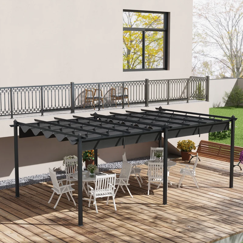 Outsunny Schiebepavillon 3,5 x 6 m, Pergola für Terrasse, Aluminiumstruktur + Polyesterstoff - Dunkelgrau