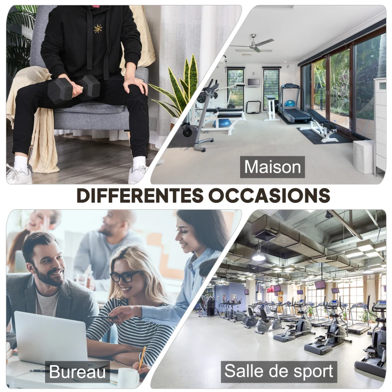 HOMCOM Haltère hexagonal 12,5 kg en fonte caoutchouté pour maison bureau gym à domicile, noir