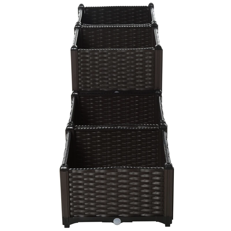 Outsunny Hochbeet, Pflanzkasten mit Abflusslöchern, Blumenkasten im Rattan-Look, Kunststoff, Braun, 40 x 40 x 44 cm