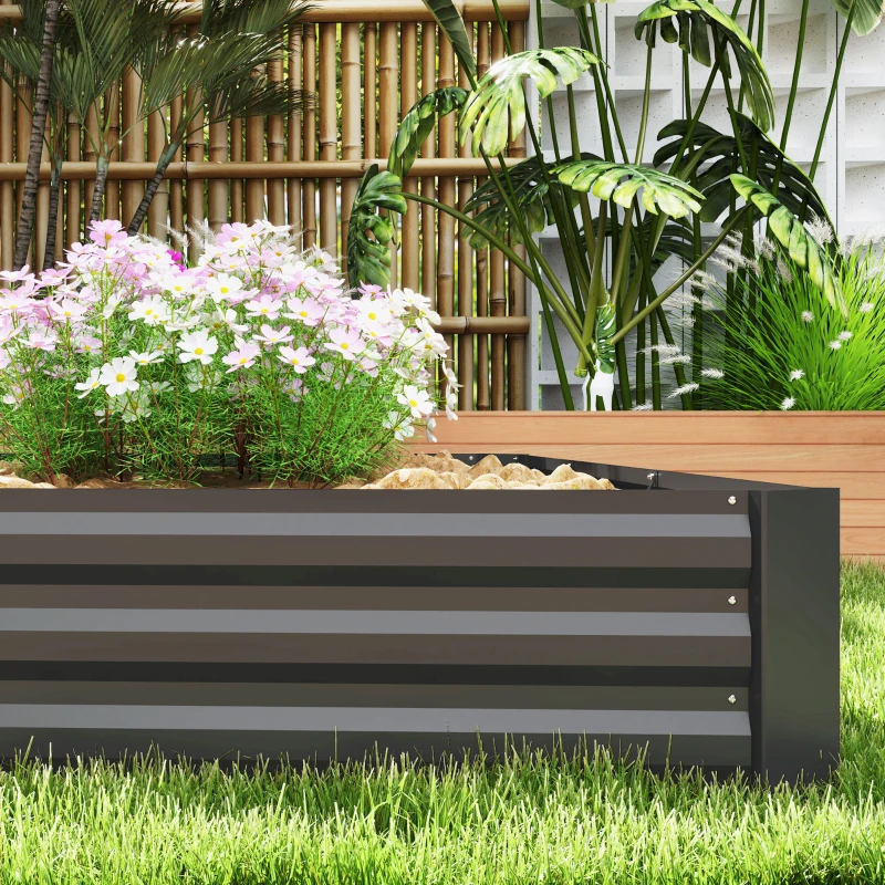 Outsunny Garten Hochbeet aus verzinktem Stahl, rechteckig mit Sicherheitsrand und offenem Boden 240 x 120 x 30 cm Dunkelgrau