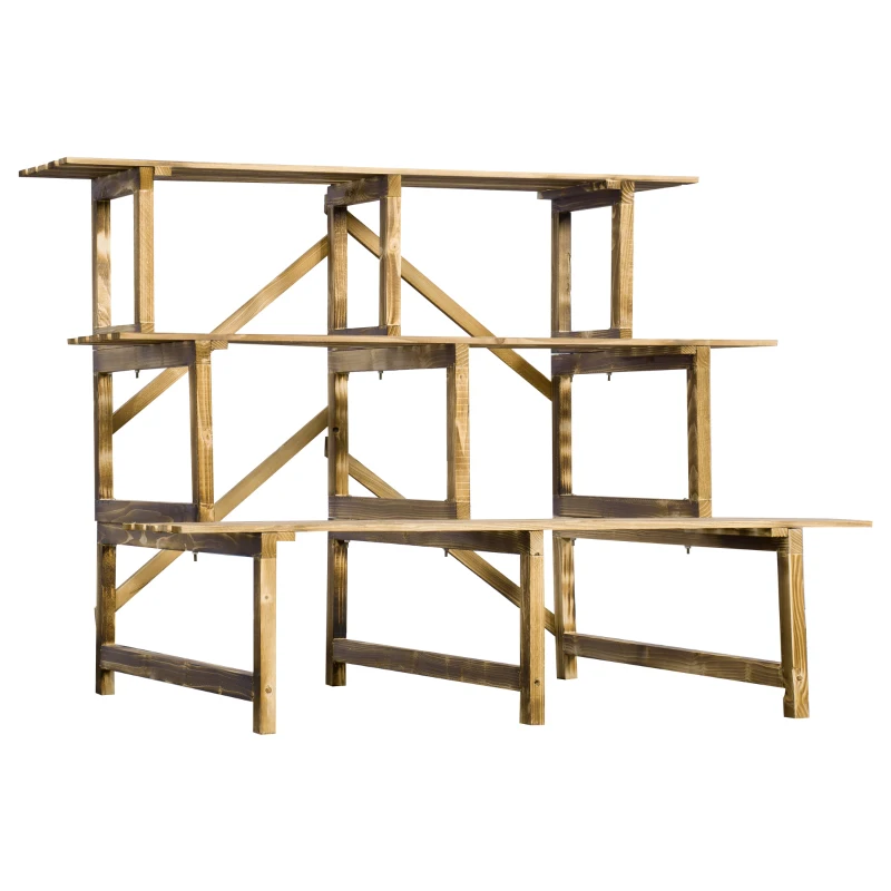 Outsunny Pflanzentreppe, Blumentreppe, Blumenregal, Pflanzregal, Blumenständer, 3 Stufen, Tannenholz, 100 x 80 x 78cm