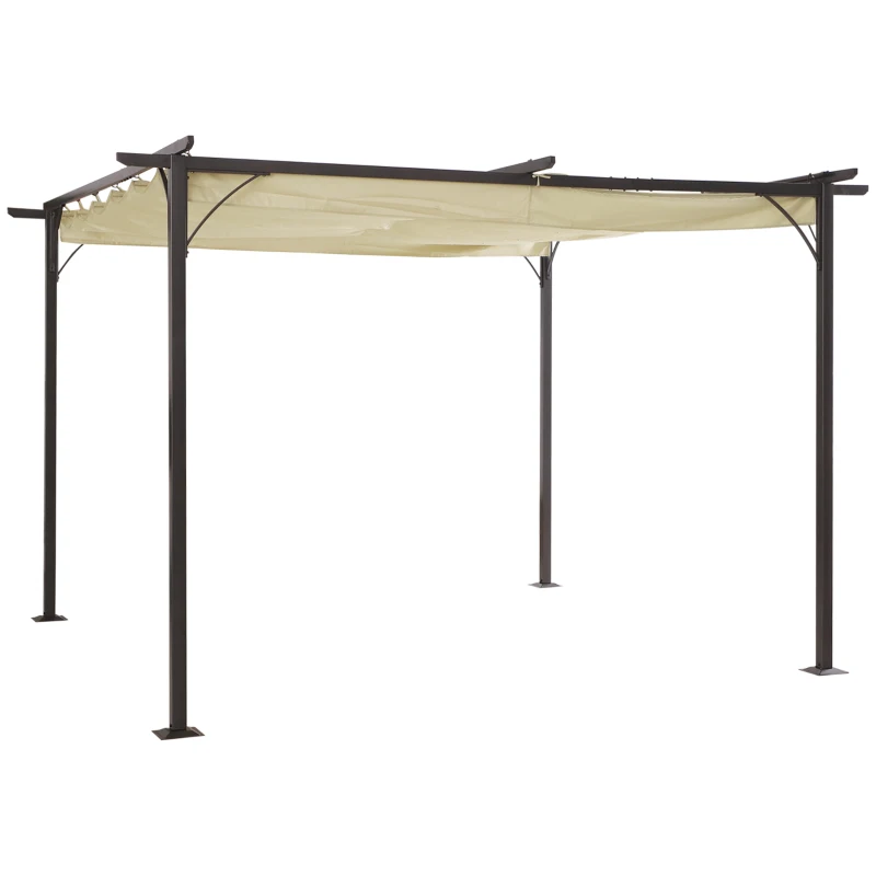 Outsunny Retraktierbare Pergola 4 x 4 m mit epoxidbeschichteter schwarzer Metallstruktur + inklusive hochdichter 180 g/m² Polyesterabdeckung in Beige