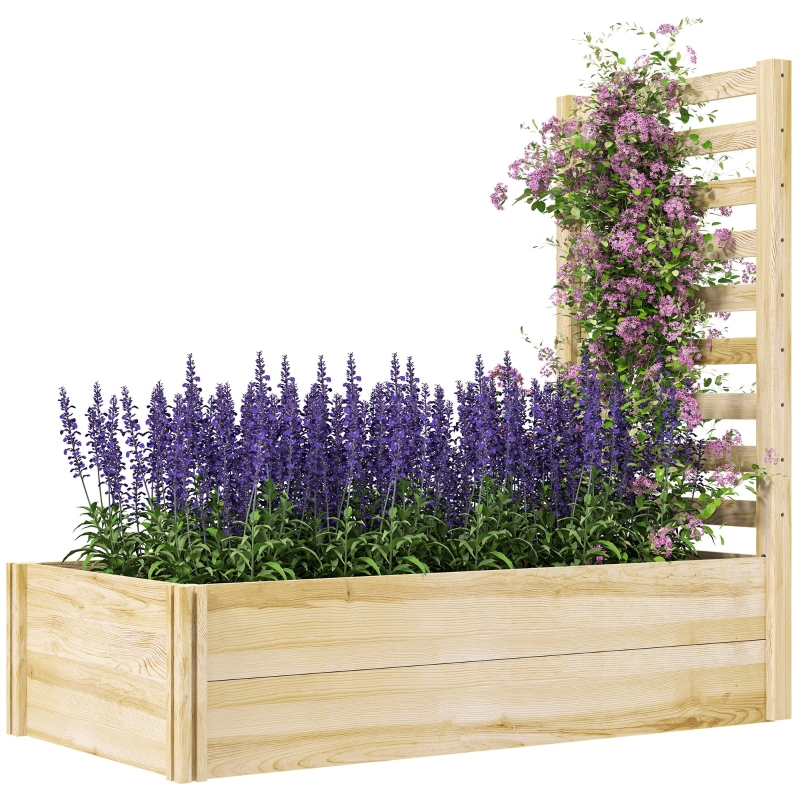 Outsunny Blumenkasten mit Rankgitter, Blumenkasten für den Garten, Maße 115L x 60B x 110H cm, Naturholz aus Tannenholz