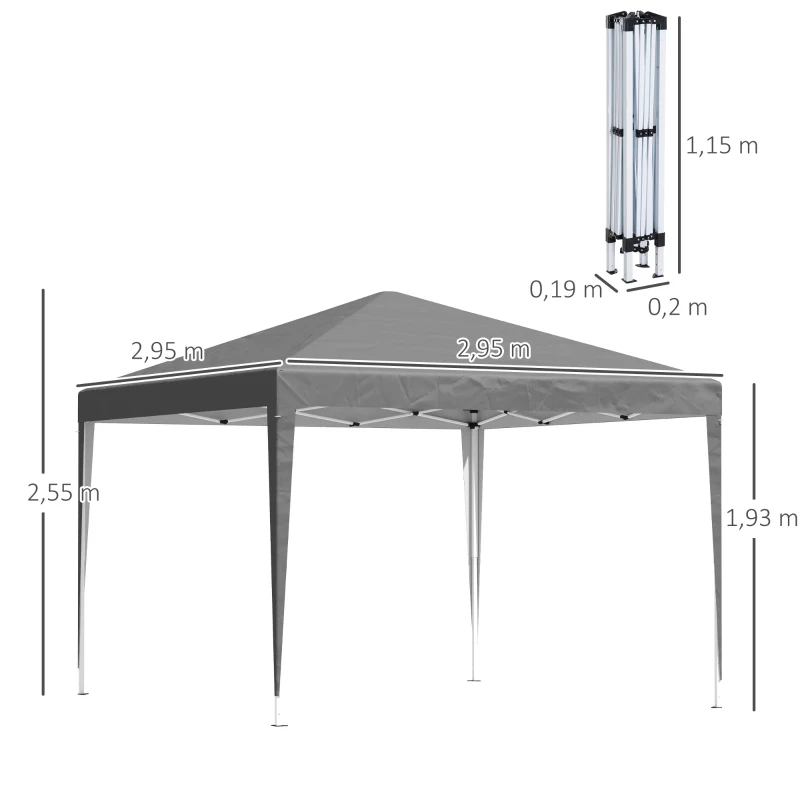Outsunny Pop-Up Gartenpavillon Faltbarer Pavillon Anti-UV + Tragetasche aus Stahl Oxford 3 x 3 x 2,55 m Grau