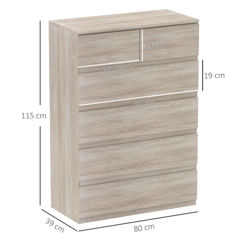 HOMCOM Schubladenschrank 6 Schubladen Aufbewahrungsschrank ohne Griffe minimalistisches Design 80 x 39 x 115 cm Naturholz
