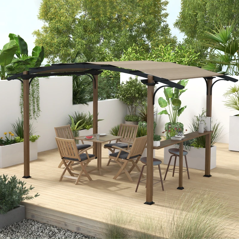 Outsunny Pergola Gartenpavillon mit Thekenplatte bogenförmiges Dach - Aluminium- und Stahlrahmen Abm. 4L x 2,6B x 2,4H m