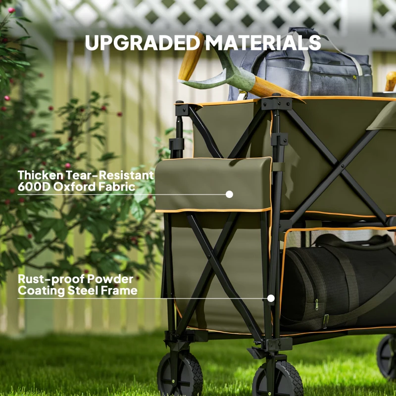 Outsunny Double Decker Folding Festival Trolley on Wheels, 200KG & 350L Capacity Collapsible Wagon Festival Trolley Cart with 134cm Extended for Camping Sports Shopping Garden and Beach, Grey