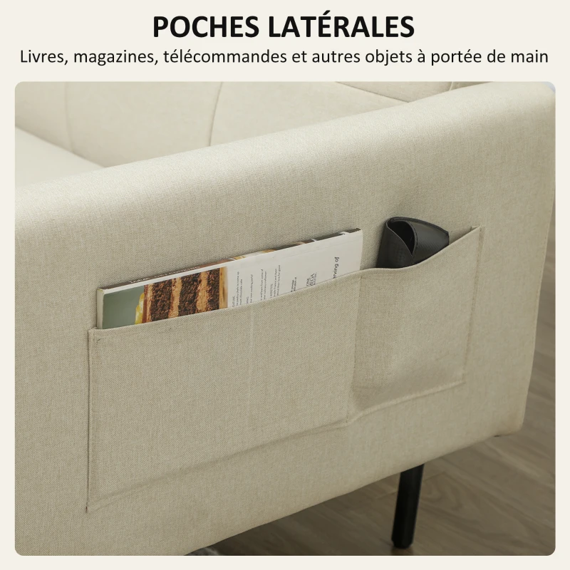 HOMCOM Schlafsofa 3-Sitzer, Schlafcouch mit verstellbarer Rückenlehne, modernes Stoffsofa, Beige