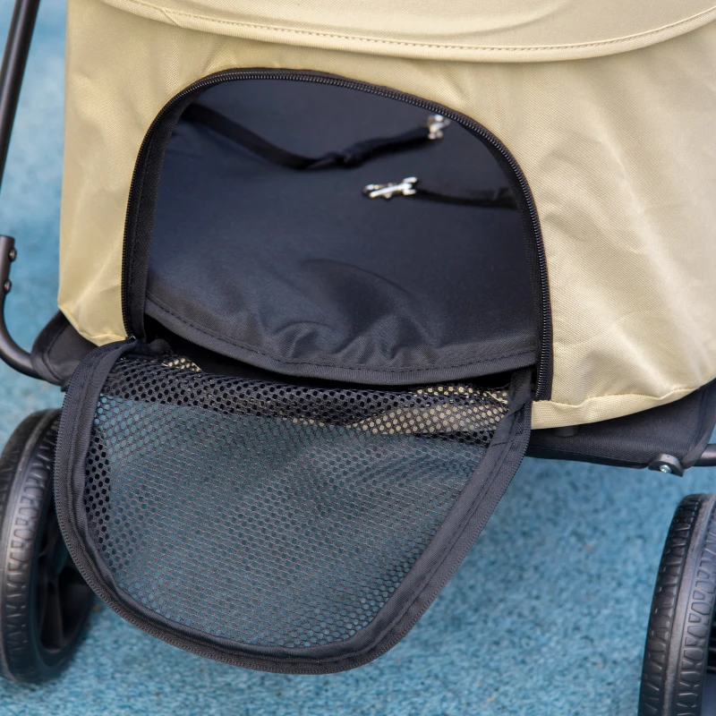 PawHut Hundekinderwagen 2 in 1, klappbare Wanne abnehmbar, Kissen, Sicherheitsgurt, 600D Oxford 81 x 68 x 98,5 cm Khaki