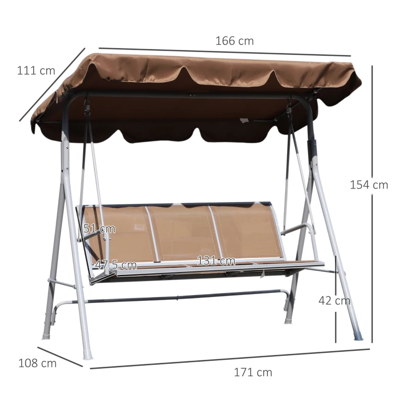 Outsunny Balansoar de Gradina 3 Locuri Schelet in Metal Maro 171x108x154cm(m-3)