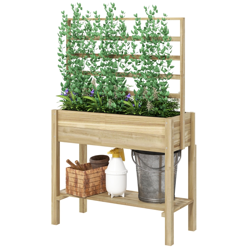 Outsunny Blumenkasten auf Stnder, erhhtes Garten-Hochbeet auf Stnder mit  Gitter und Regal, aus Holz, 88 x 37 x 137 cm Naturholz | Aosom.de