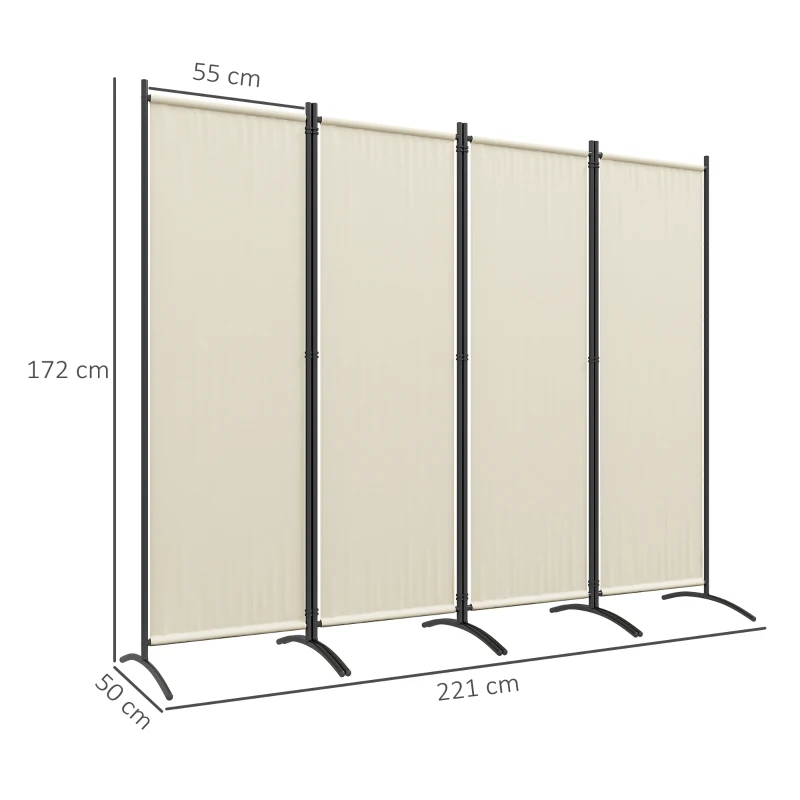 Outsunny Paravent 221 x 172 cm 4-Panel Outdoor-Paravent mit breiten Füßen aus 180 g/m² Polyesterstoff Creme