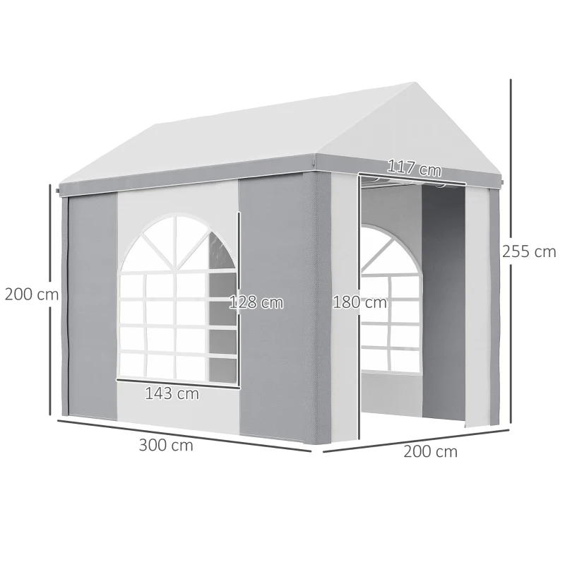 Outsunny Gartenpavillon PE-Planen Seitenwände abnehmbar 2 Kathedralenfenster + 2 Rolltüren 3 x 2 x 2,55 m