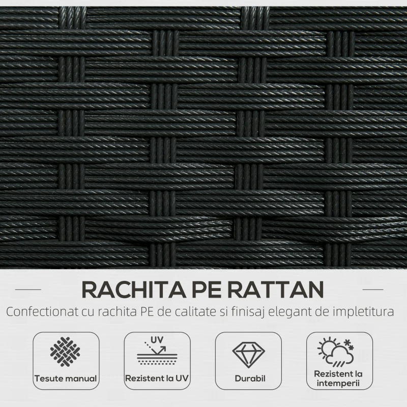Outsunny Set de Gradina 4 Piese din Ratan cu 2 Scaune, Fotoliu de Gradina cu 2 Locuri si Masuta Joasa de Cafea, Negru si Crem