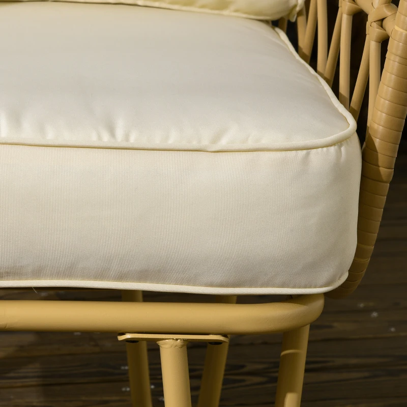 Outsunny Gartenmöbel-Set 2-Sitzer-Sofa + 2 Sessel + 1 Couchtisch mit Glasplatte 7 Kissen Beige