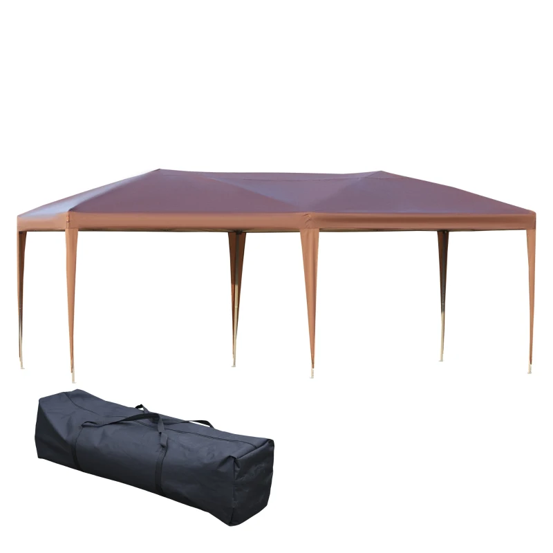 Outsunny Pop-up-faltbare Gartenmarkise 6L x 3B x 2,7H m inkl. Tragetasche Epoxidstahl Oxford hohe Dichte Braun