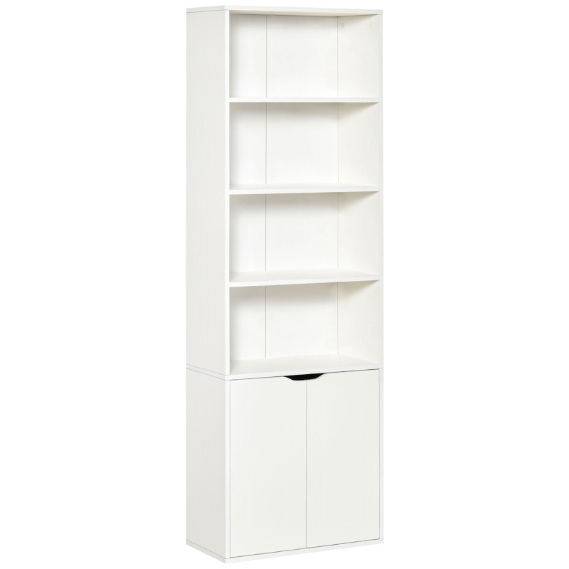HOMCOM Bücherregal Bücherschrank mit 4 offenen Fächern und 2 Türen für Wohnzimmer und Büro 59x29x180 cm Weiß