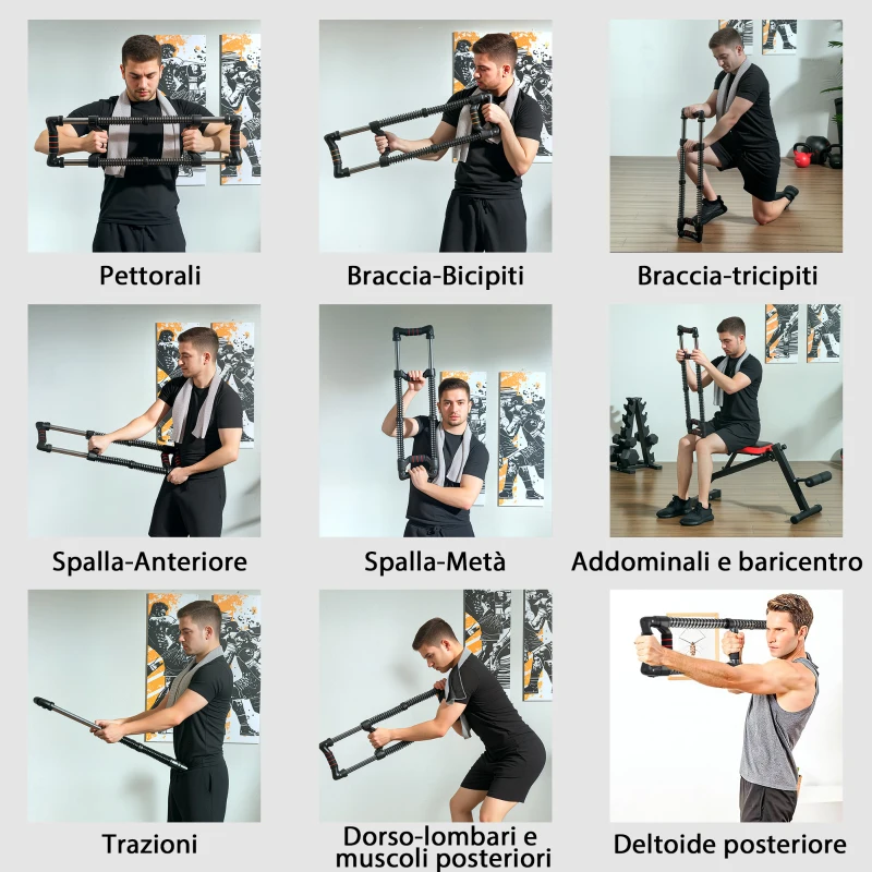 SPORTNOW Power Twister a 4 Molle con Resistenza da 10 a 50 kg, in Acciaio Inox, 80x22x5 cm, Nero